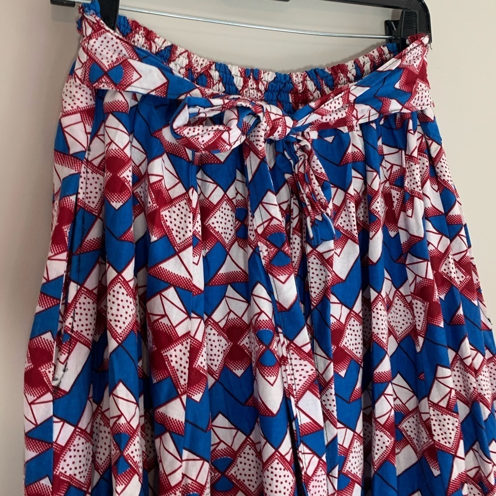 Rainbow Blue, White and Maroon Full Circle Maxi Skirt with Pockets, 100% Cotton - Picture 3 of 10